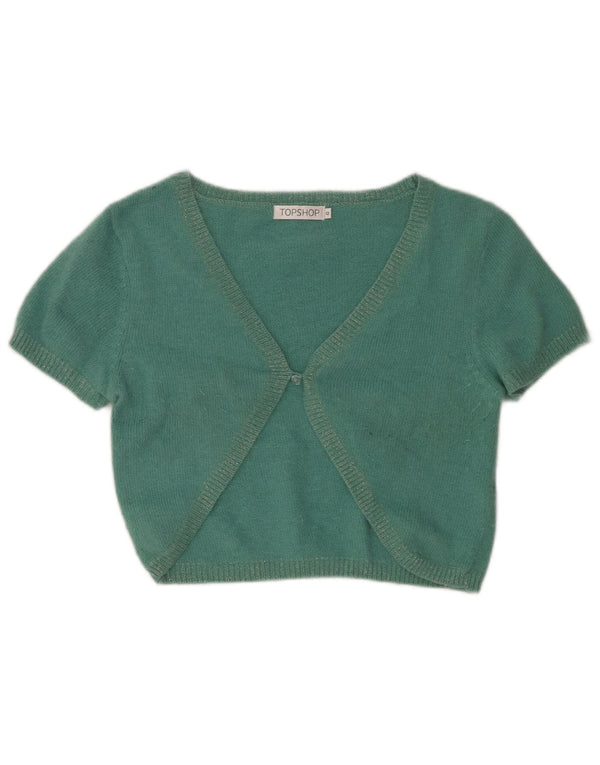Topshop feminino de manga curta com corte cardigan UK 12 nylon verde médio