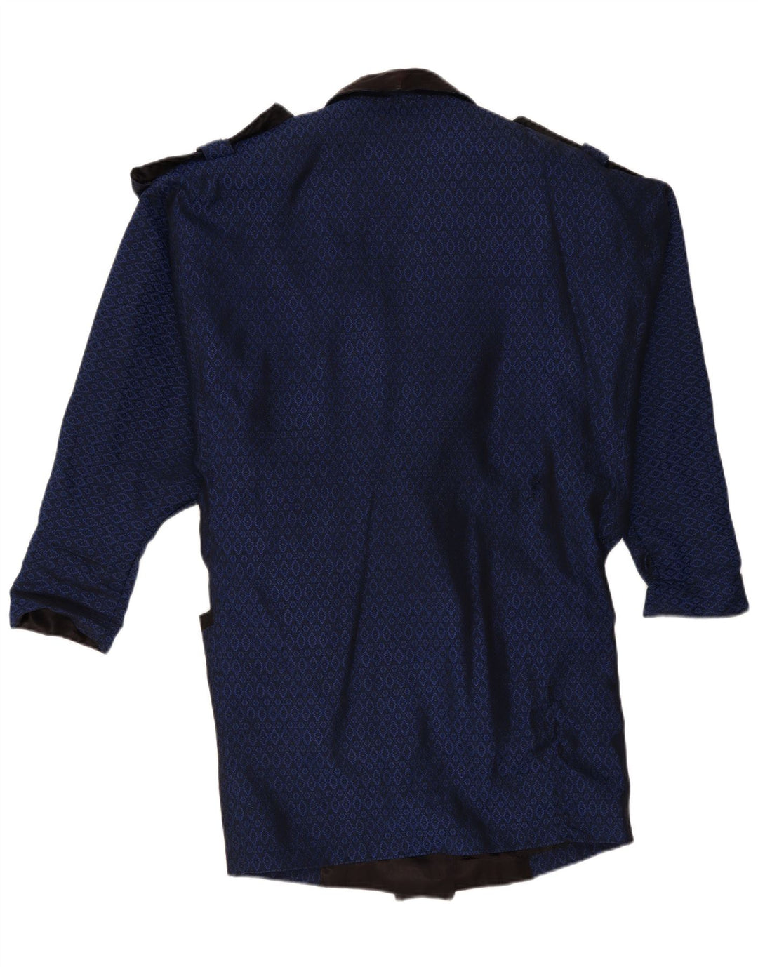 Casaco feminino vintage com peito duplo Reino Unido 16 grande azul marinho geométrico