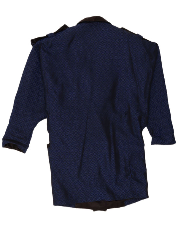 Casaco feminino vintage com peito duplo Reino Unido 16 grande azul marinho geométrico