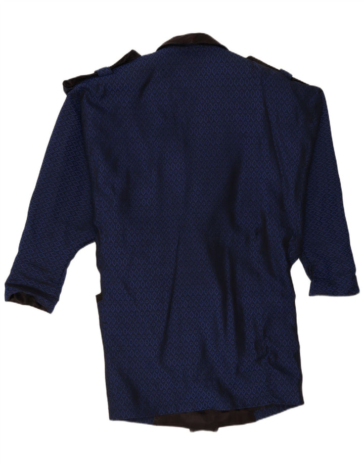 Casaco feminino vintage com peito duplo Reino Unido 16 grande azul marinho geométrico