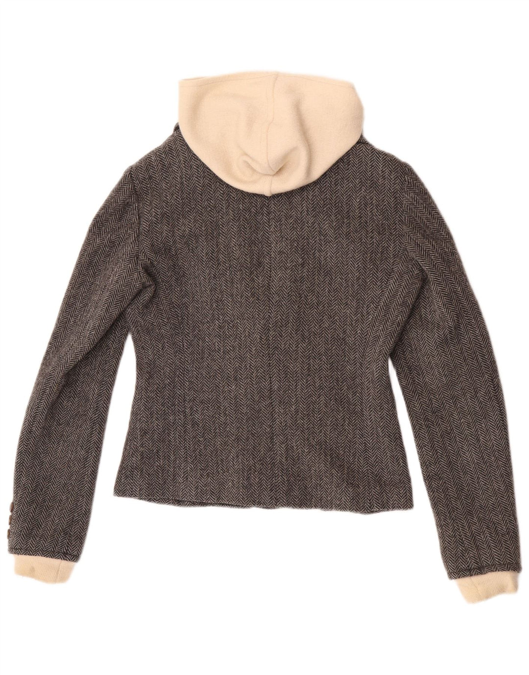 Jaqueta blazer feminina rica com capuz de 1 botão UK 10 Small Grey Herringbone