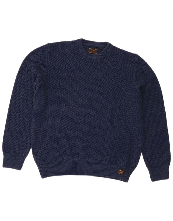 Suéter masculino Superdry com gola redonda, grande algodão azul marinho