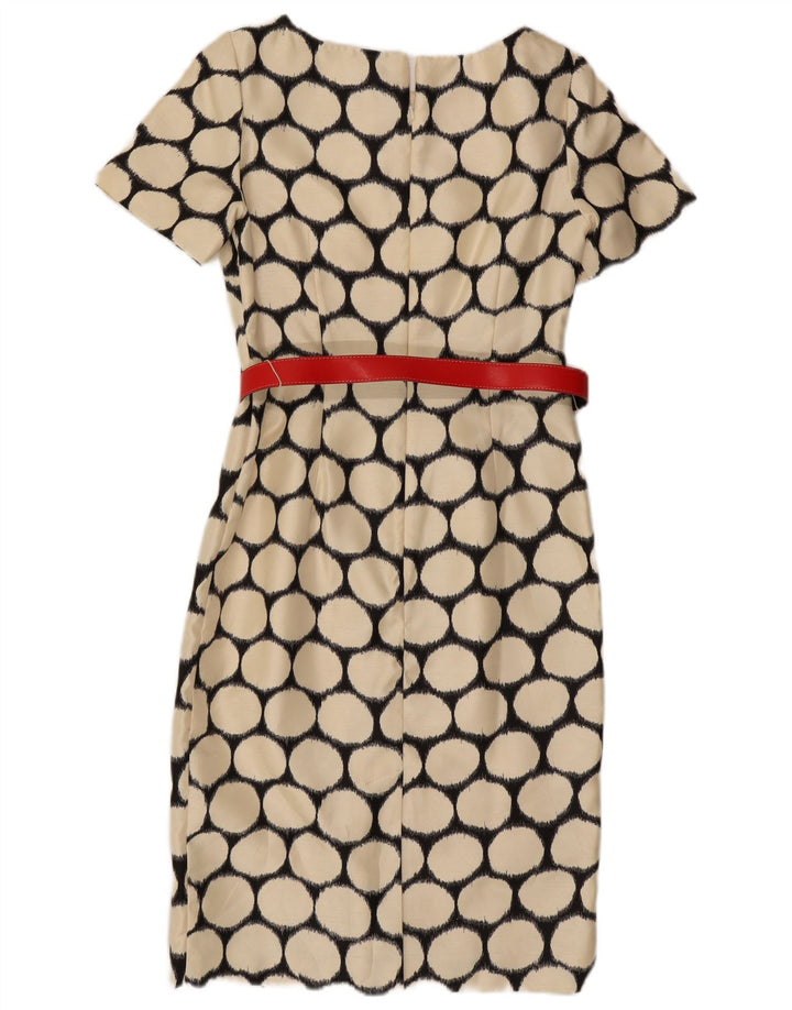 Vestido bainha feminino JACQUES VERT Reino Unido 8 pequeno bege bolinhas poliéster