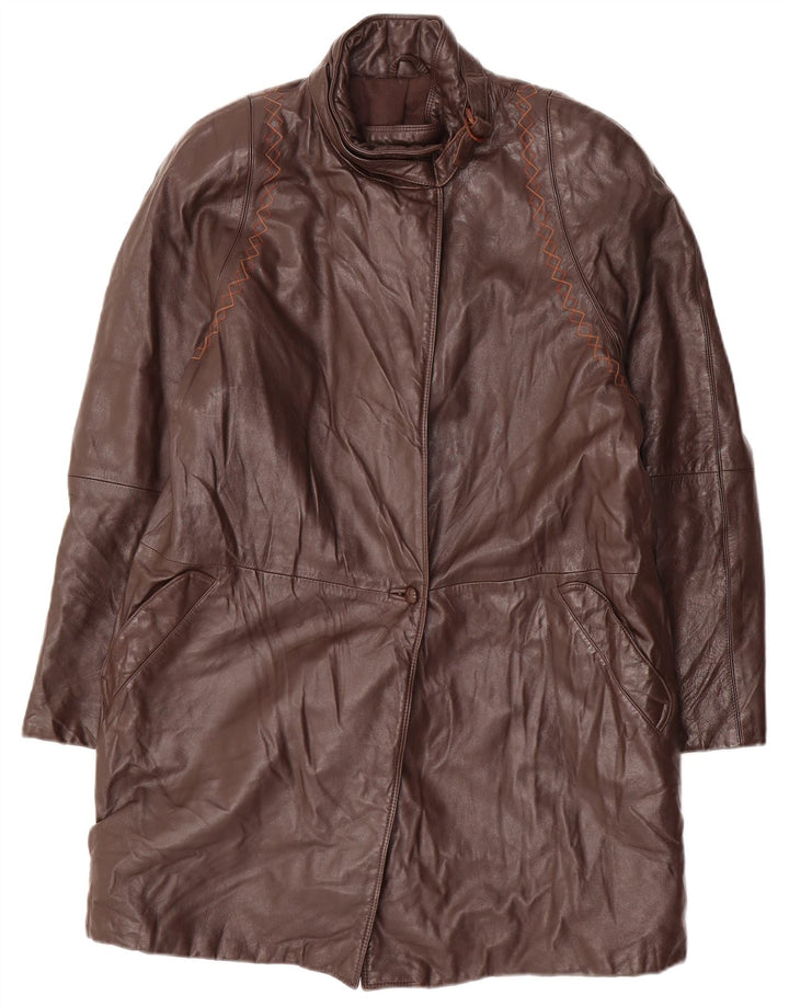 Casaco de couro feminino VINTAGE UK 14 marrom médio