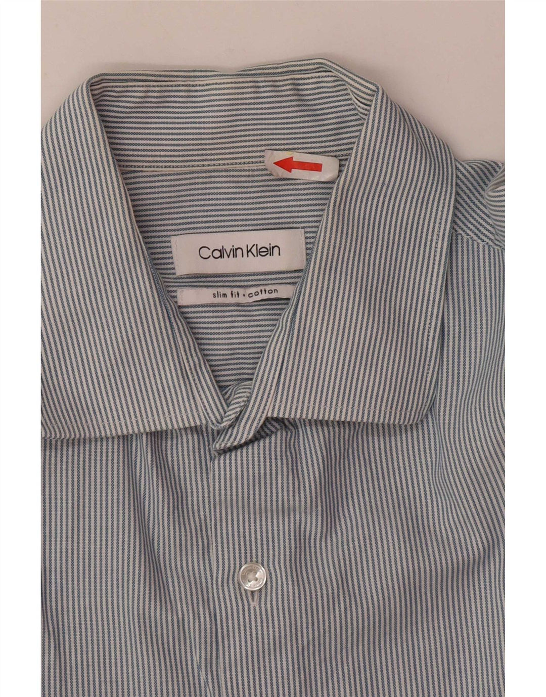 Camisa masculina Calvin Klein listrada azul médio algodão