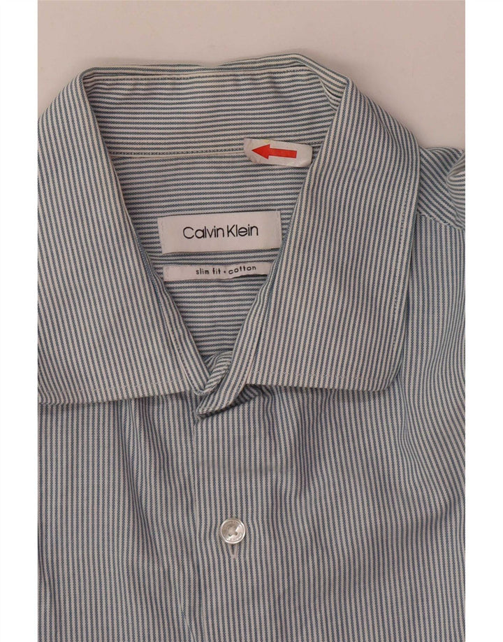 Camisa masculina Calvin Klein listrada azul médio algodão
