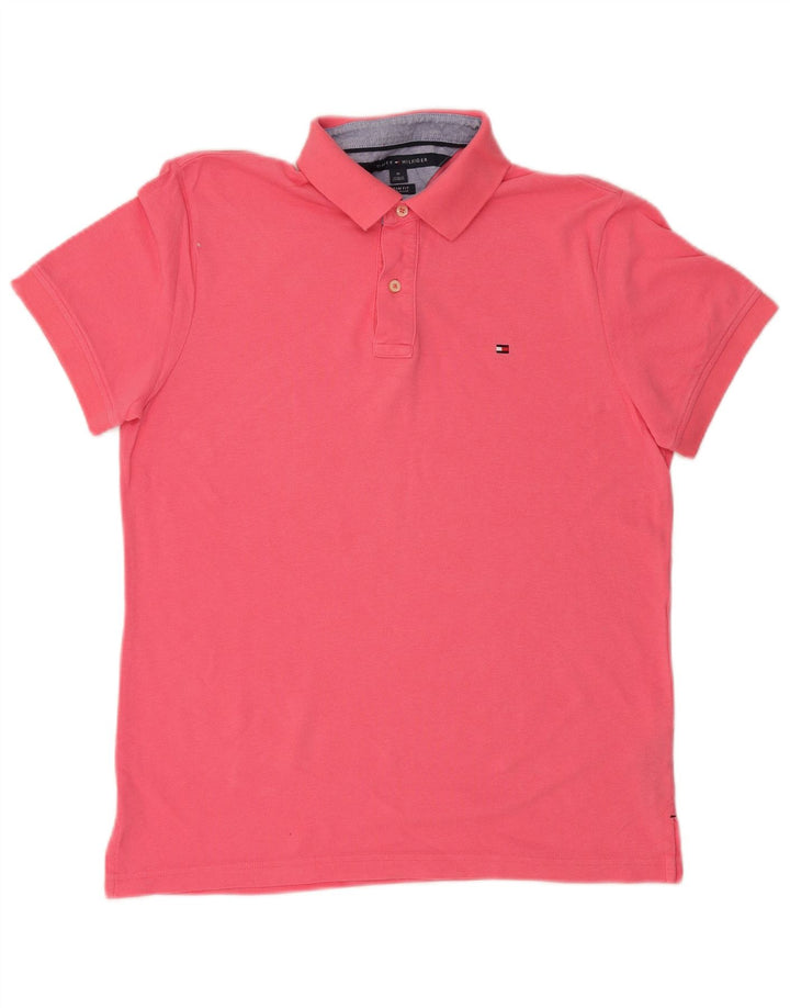 Camisa polo masculina TOMMY HILFIGER Custom Fit algodão rosa médio