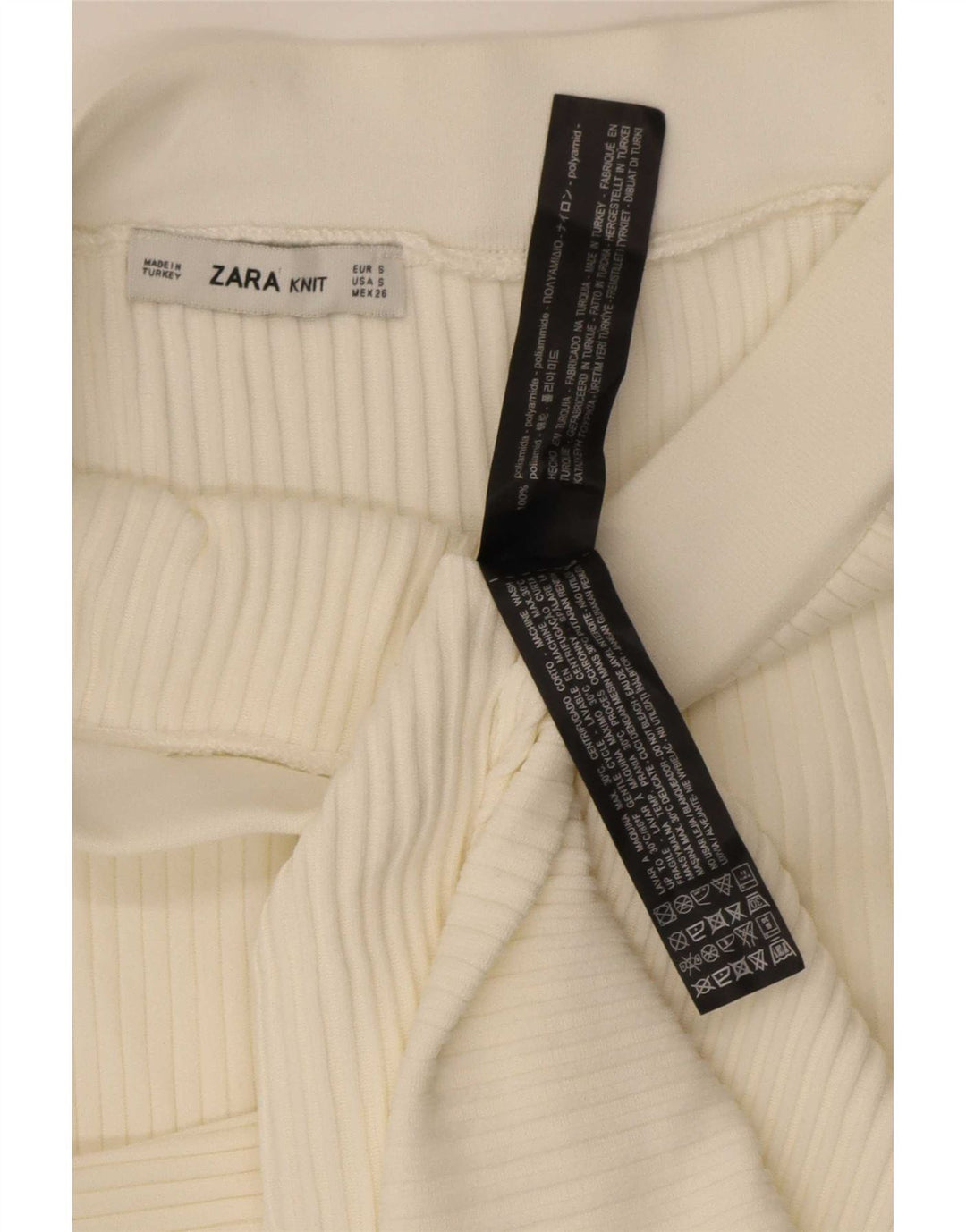 Zara Saia feminina tricotada assimétrica pequena W26 poliéster branco