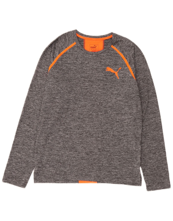 Puma Mens Top Manga Longa Pequena Cinza Colorblock