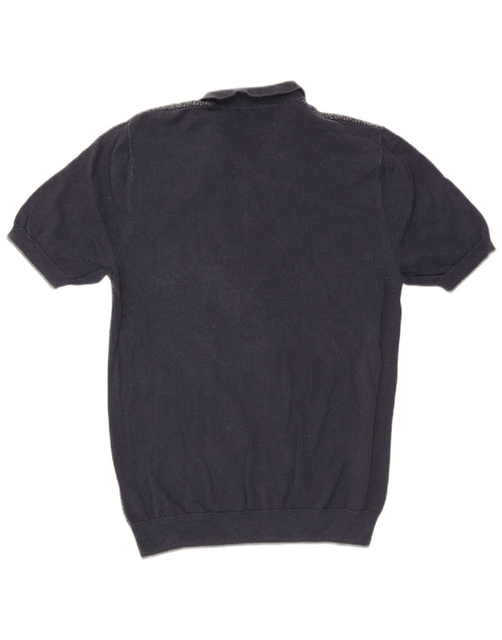 Suéter masculino Marks & Spencer com gola polo sob medida, azul marinho médio