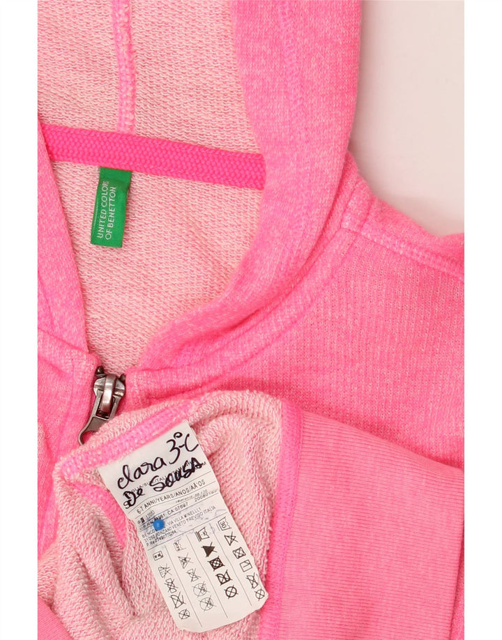 BENETTON Girls Graphic Zip Hoodie Sweater 6-7 Years Pink Cotton Vintage Benetton and Second-Hand Benetton from Messina Hembry 