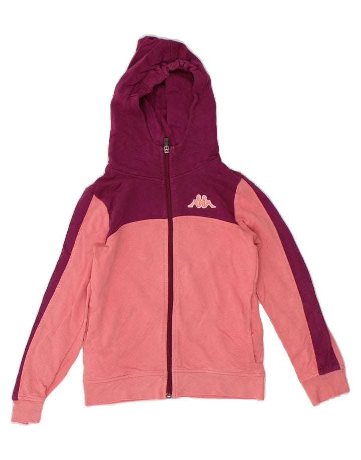 KAPPA Girls Zip Hoodie Sweater 9-10 Years Pink Colourblock Cotton Vintage Kappa and Second-Hand Kappa from Messina Hembry 