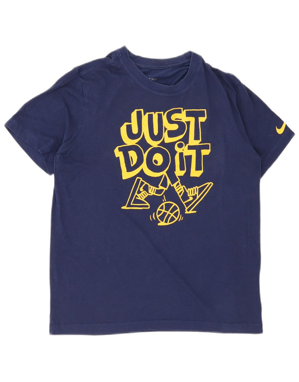Camiseta Nike masculina gráfica Top médio algodão azul marinho
