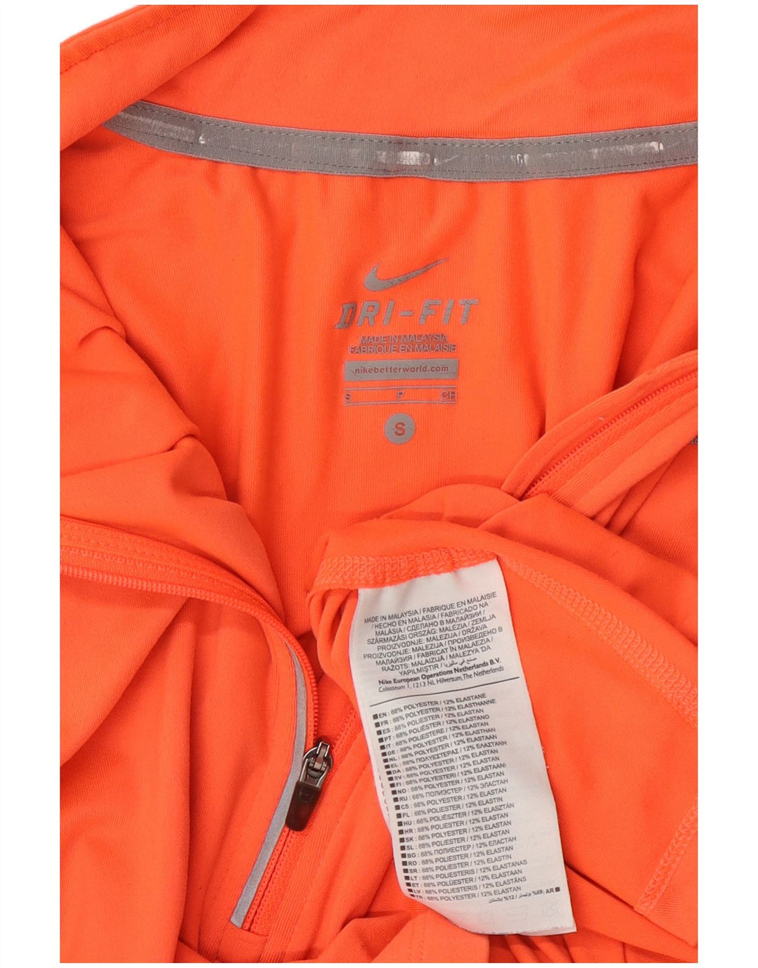 Nike Womens Dri Fit Zip Neck Top Manga Longa Reino Unido 10 Pequeno Laranja Poliéster
