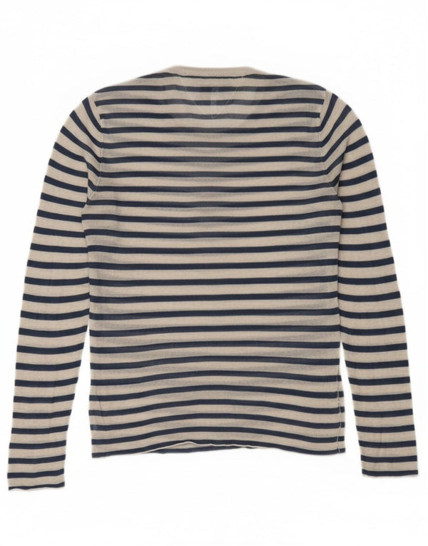 Top Tommy Hilfiger Feminino Manga Comprida UK 10 Pequeno Listrado Azul Marinho