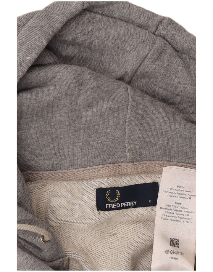 Fred Perry Suéter masculino com capuz e zíper pequeno algodão cinza