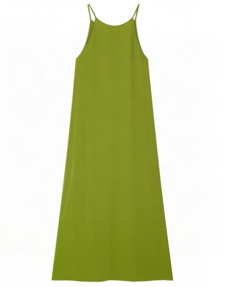 Vestido maxi feminino sem mangas Zara Reino Unido 12 viscose verde médio