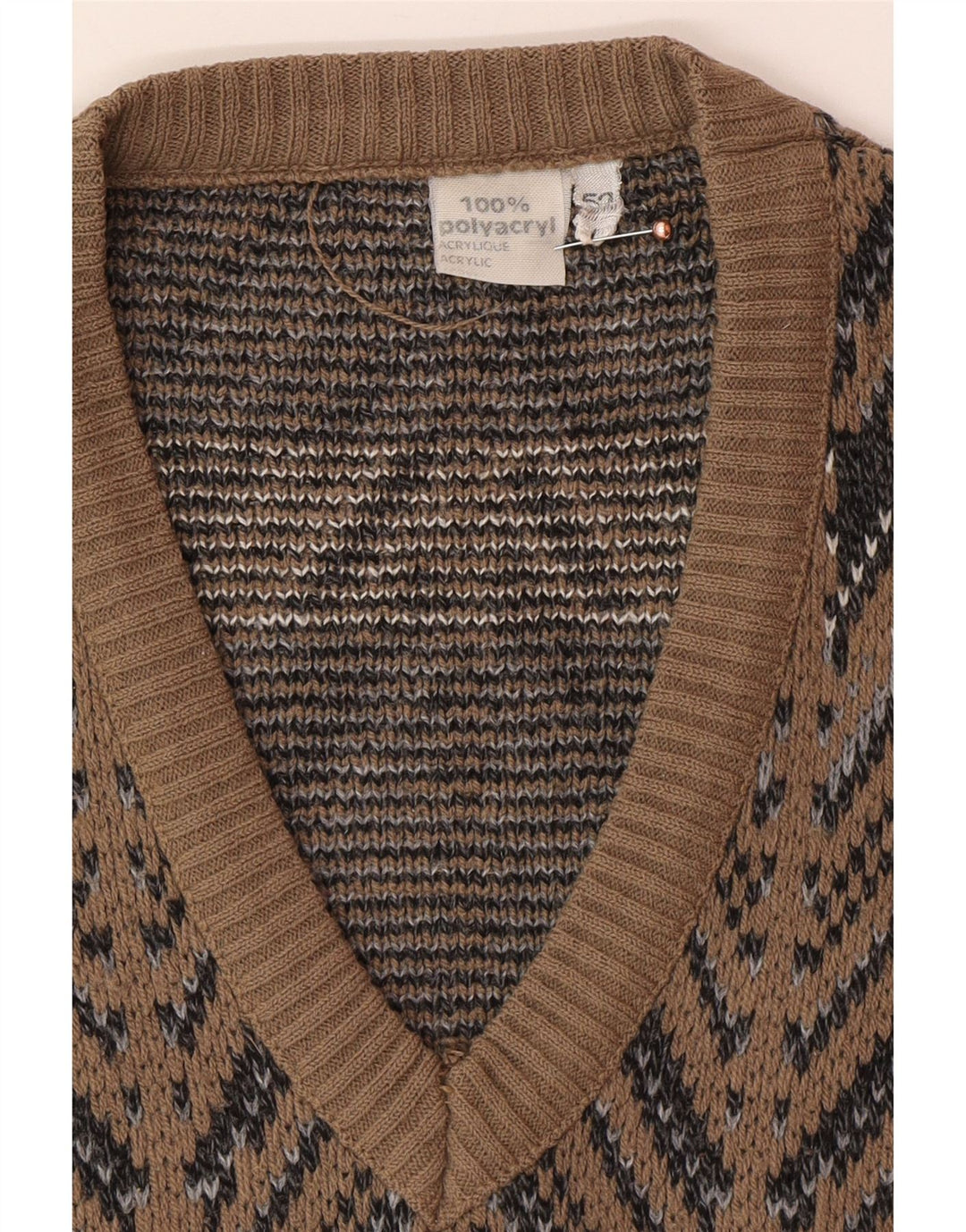 Regata masculina VINTAGE com colete IT 52 grande marrom Fair Isle