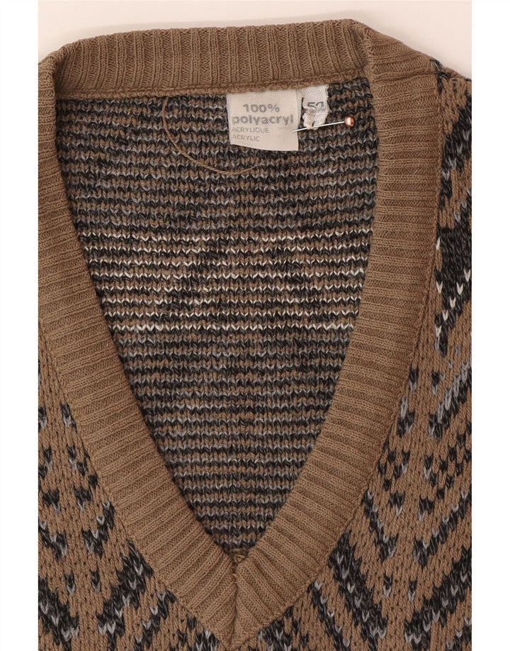 Regata masculina VINTAGE com colete IT 52 grande marrom Fair Isle