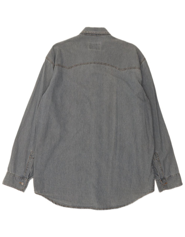 Camisa jeans masculina vintage grande azul