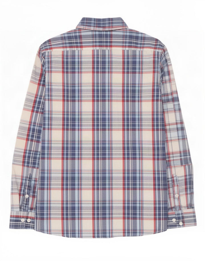 Camisa masculina Benetton de algodão xadrez azul médio