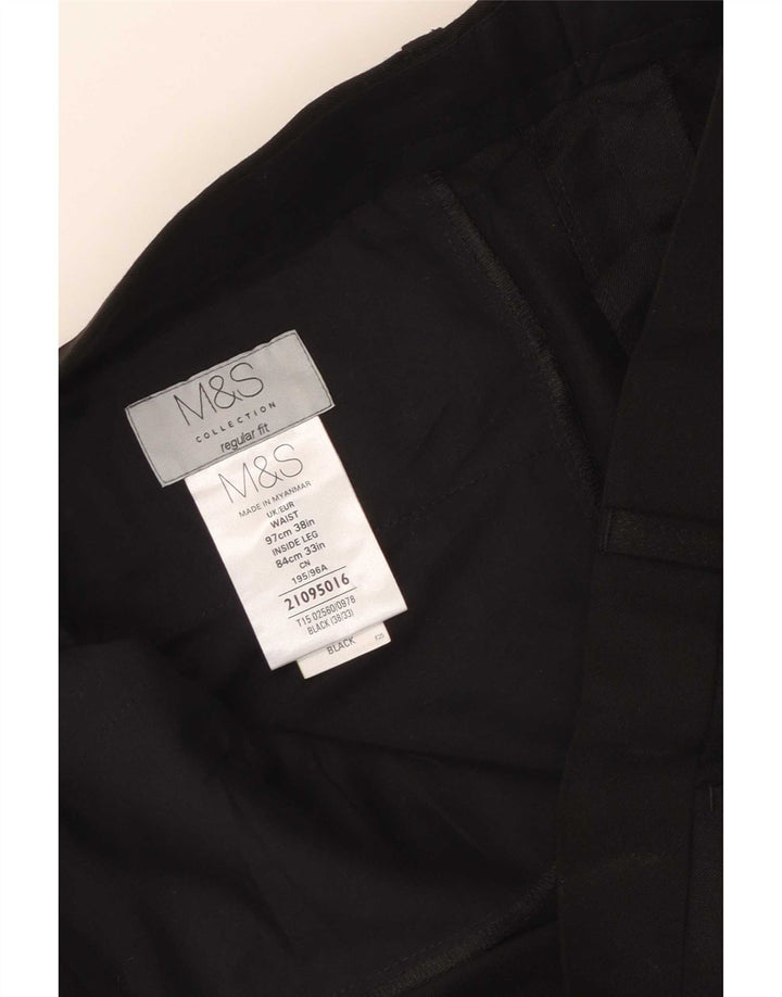 Calça masculina de ajuste regular Marks & Spencer W38 L33 poliéster preto