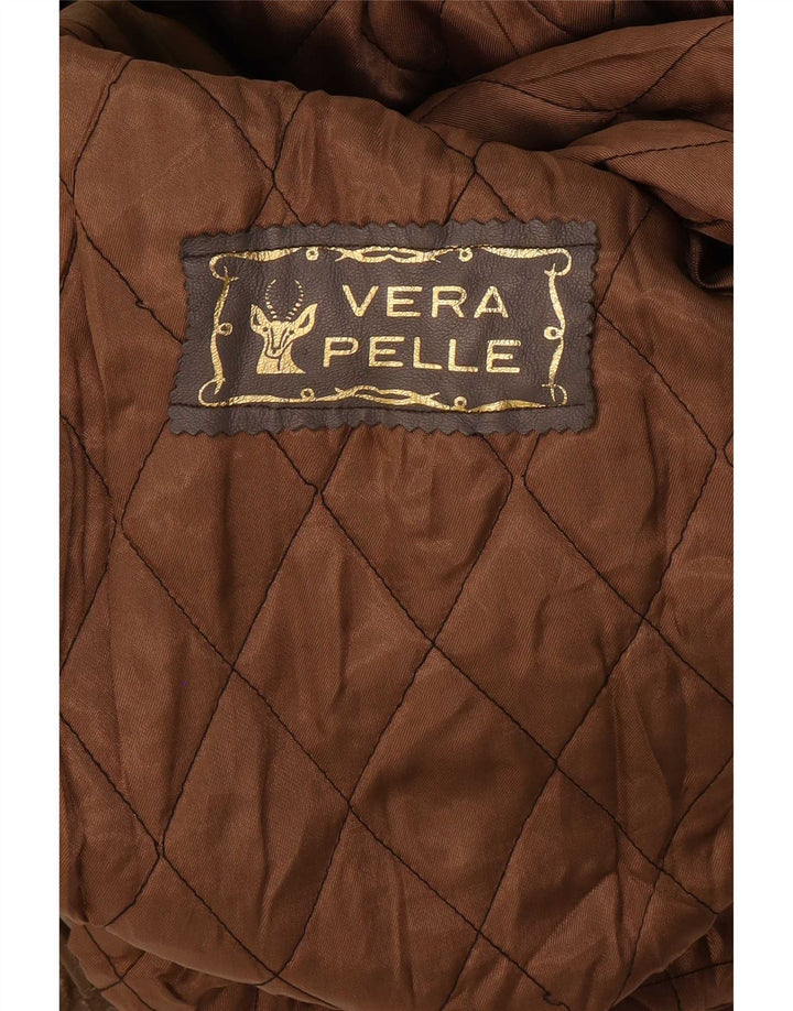 Jaqueta de couro feminina vintage IT 42 médio cáqui