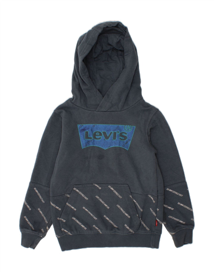 LEVI'S Boys Graphic Hoodie Jumper 3-4 Years XS Navy Blue Cotton Vintage Levi's and Second-Hand Levi's from Messina Hembry 