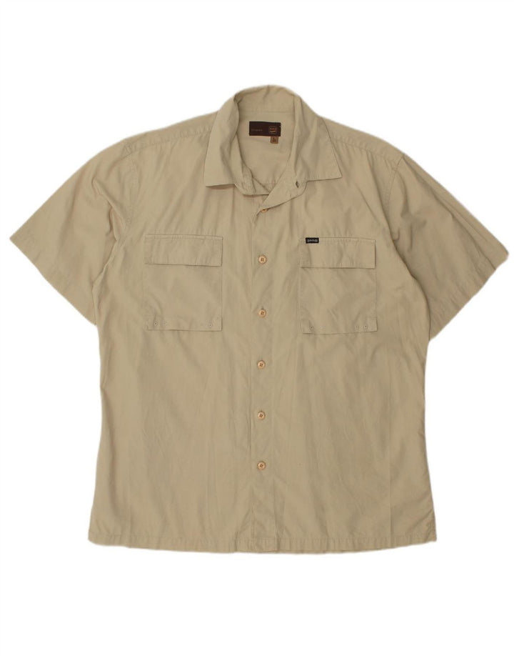 GAS Camisa masculina de manga curta grande algodão bege