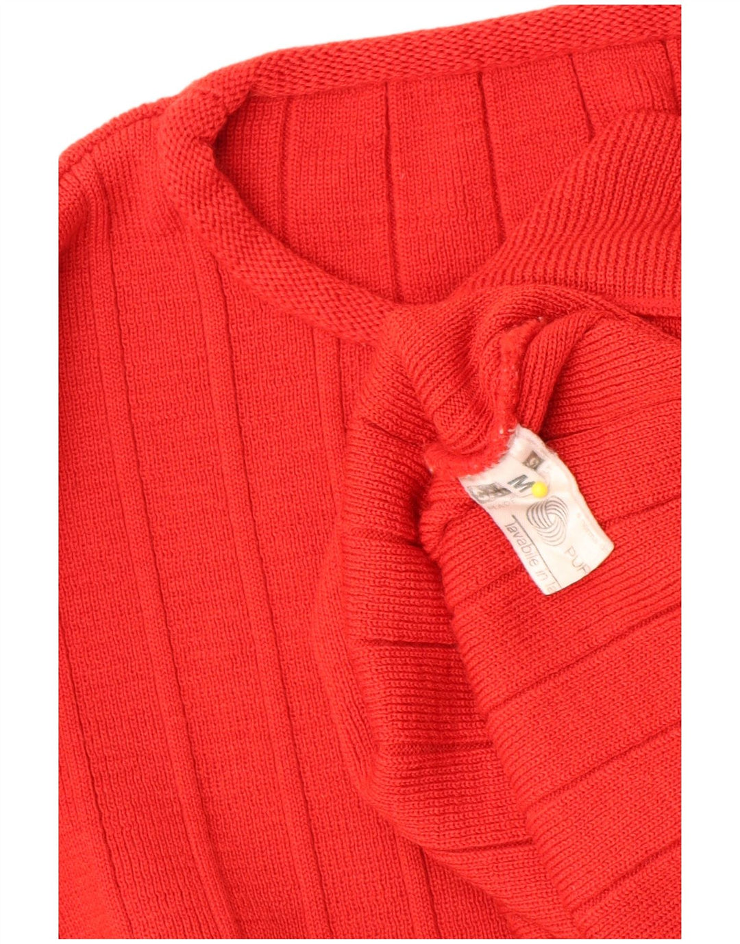 Suéter feminino vintage com gola redonda grande e listrado vermelho médio UK 14