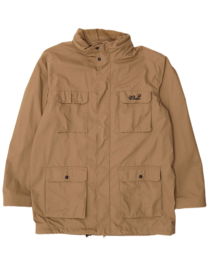 Jaqueta utilitária masculina com capuz Jack Wolfskin UK 44 XL poliéster bege