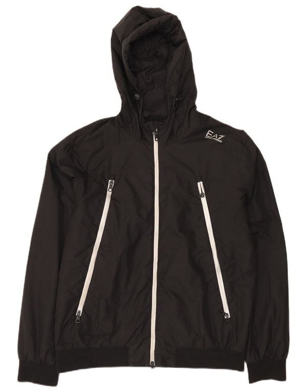 Jaqueta de chuva masculina Emporio Armani com capuz UK 42 XL preta poliamida