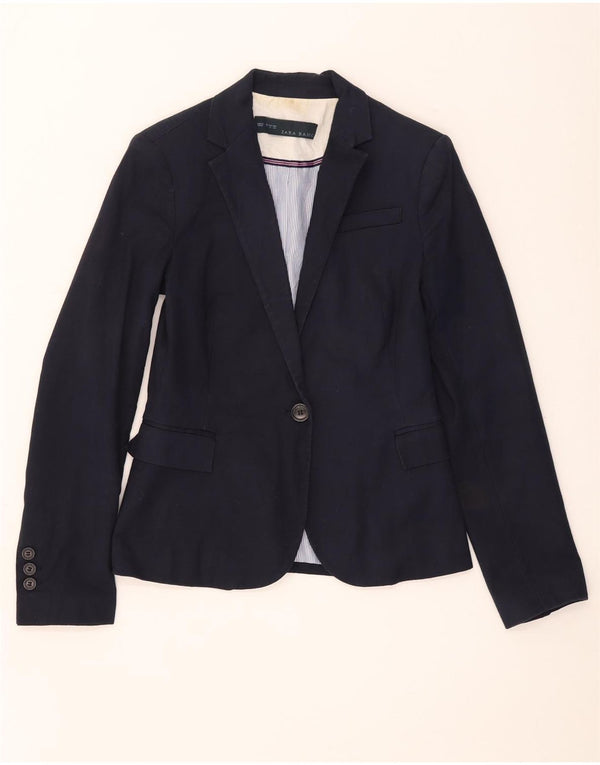 Jaqueta blazer feminina Zara com 1 botão Reino Unido 8 pequeno algodão azul marinho