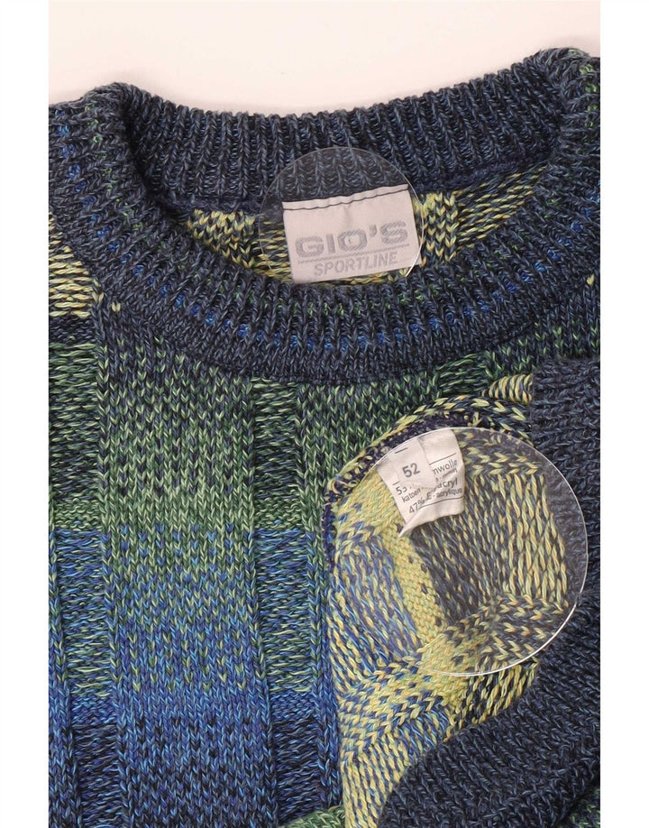 Suéter vintage masculino com gola redonda IT 52 grande geométrico multicolorido