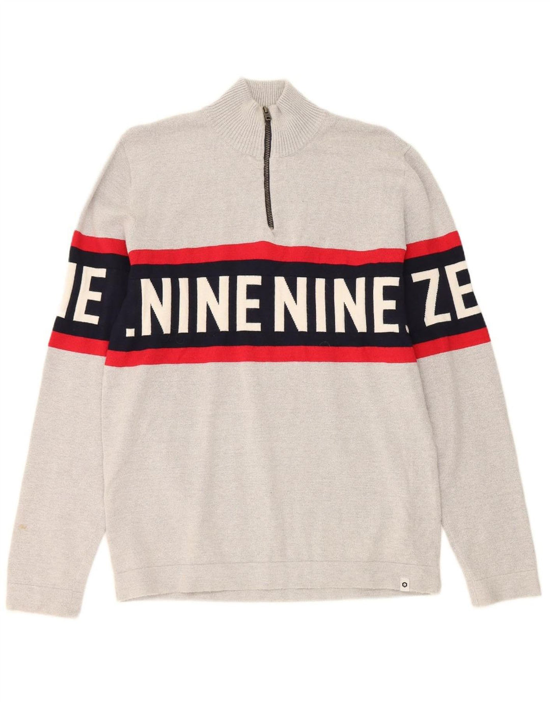 Suéter masculino JACK & JONES com zíper e gola grande em bloco colorido cinza