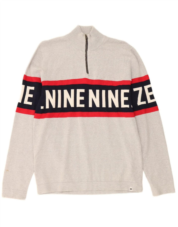 Suéter masculino JACK & JONES com zíper e gola grande em bloco colorido cinza