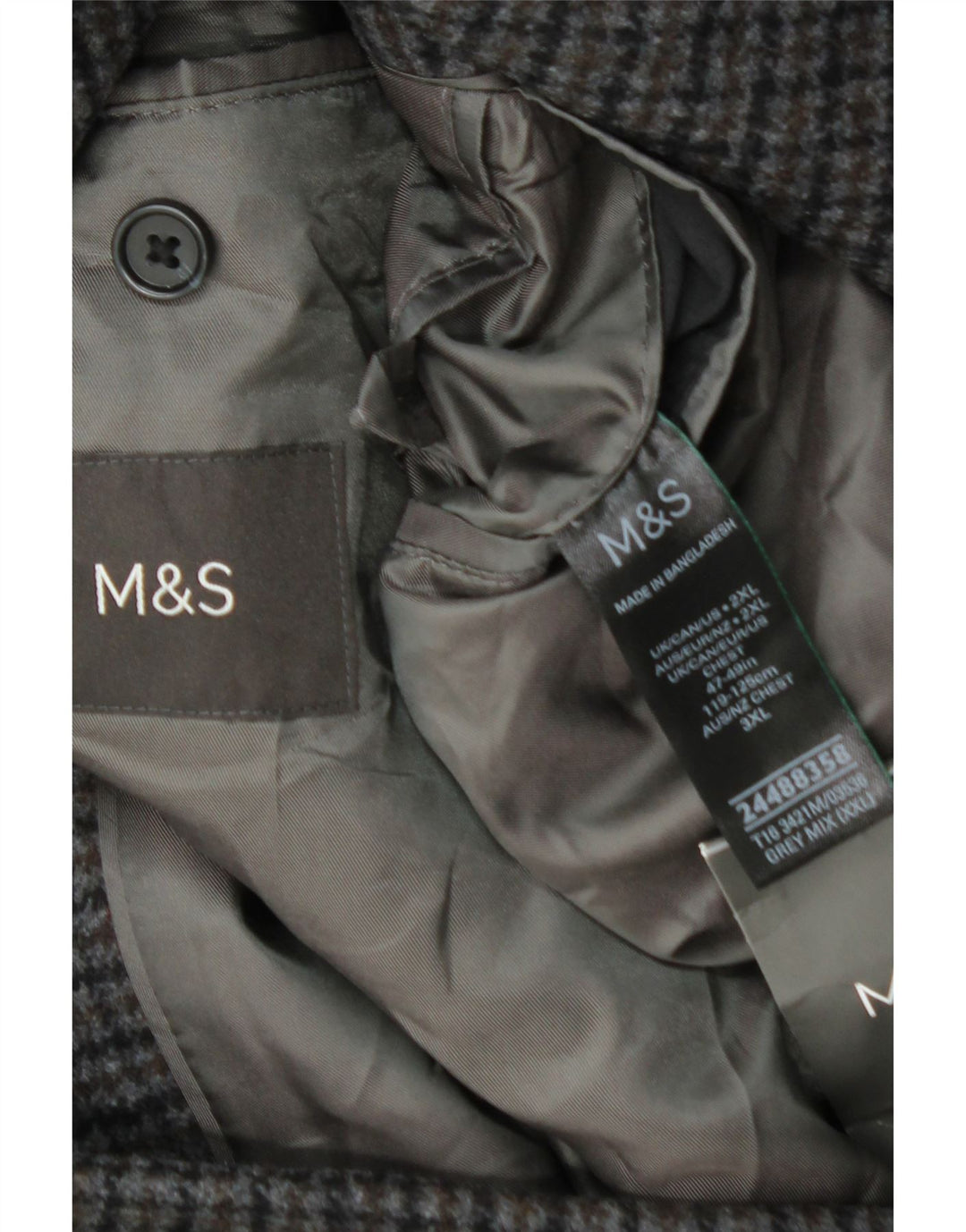 Sobretudo masculino Marks & Spencer UK 44 2XL cinza Houndstooth lã
