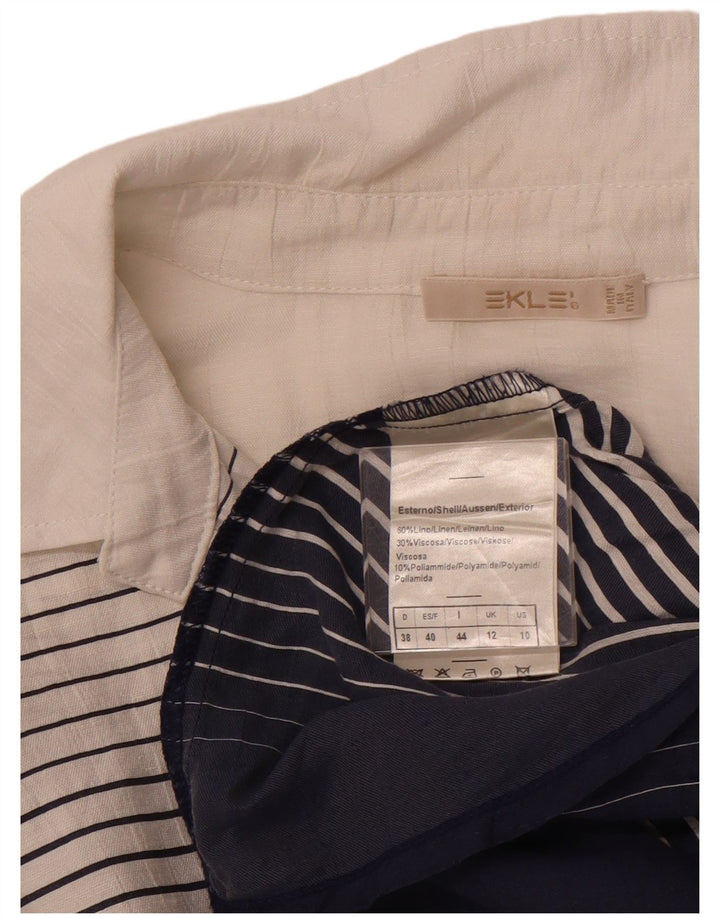 VINTAGE Womens Tunic Top UK 12 Medium Navy Blue Striped Linen