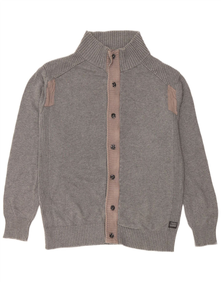 Suéter cardigã masculino JACK & JONES algodão cinza médio