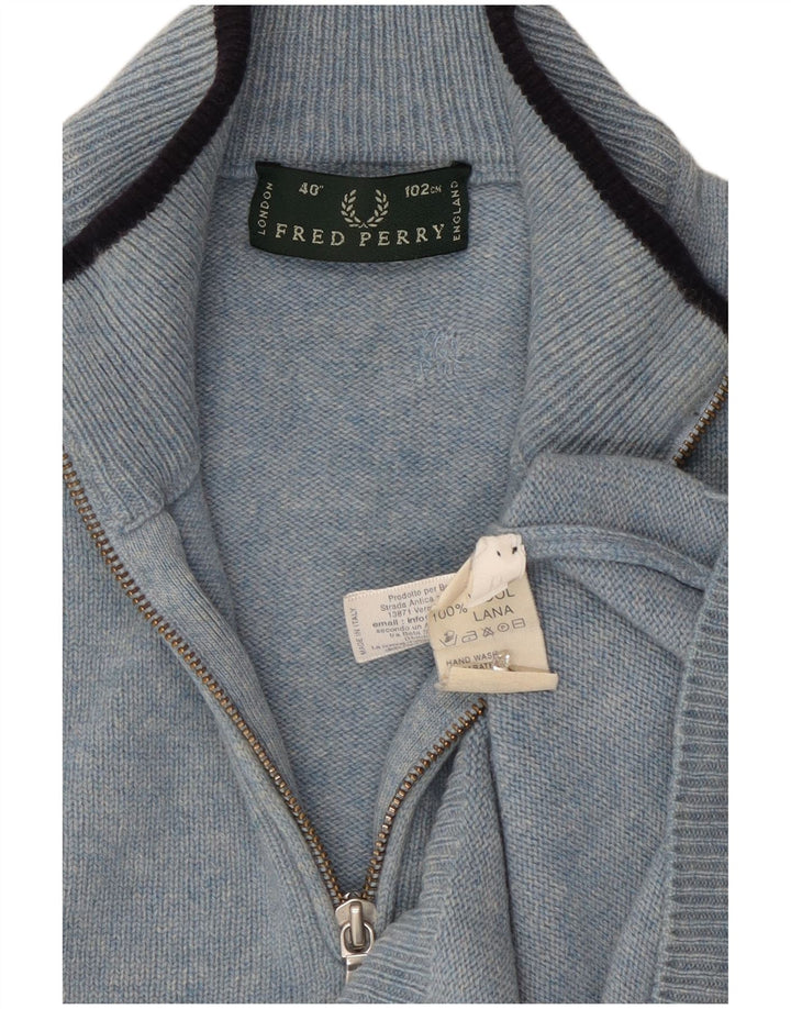 Suéter masculino Fred Perry com zíper e gola em lã azul médio
