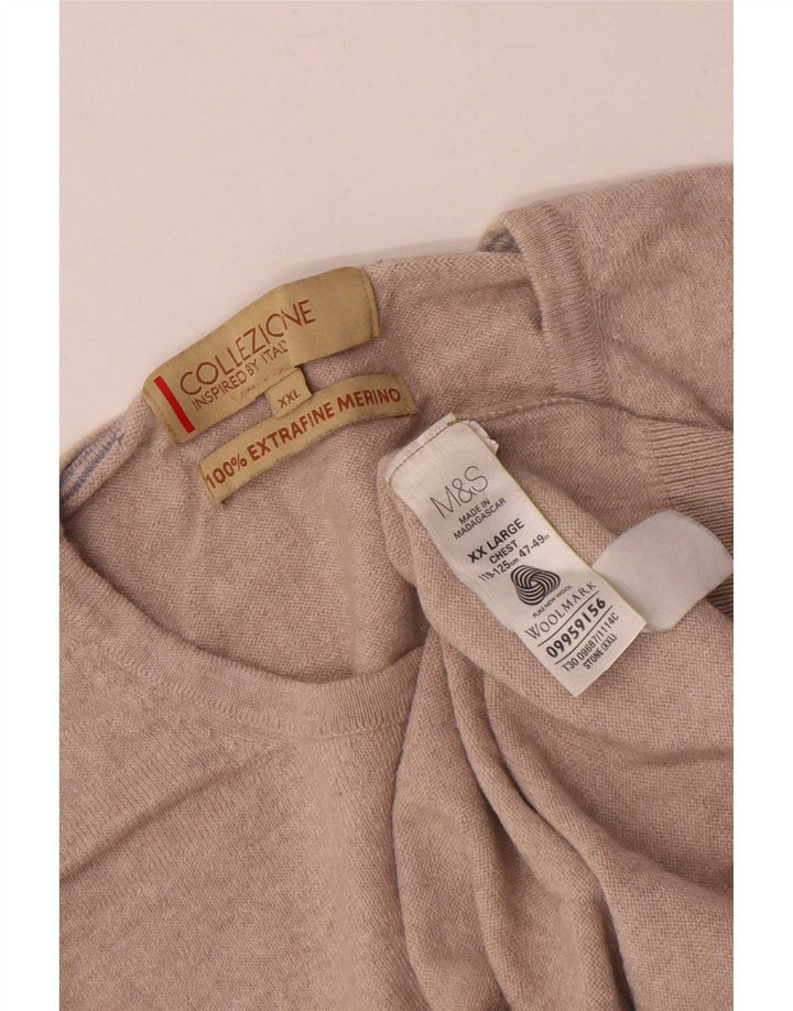 Suéter masculino Marks & Spencer com gola redonda 2XL lã Merino bege