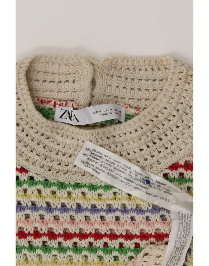 Top feminino de crochê Zara UK 12 algodão listrado multicolorido médio