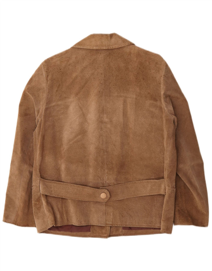 Jaqueta blazer feminina vintage de camurça com 3 botões Reino Unido 16 grande bege