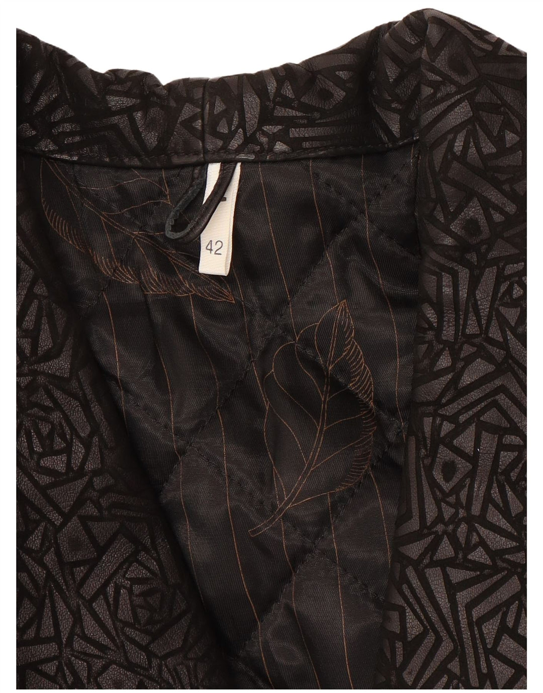 Jaqueta de couro feminina vintage manga 3/4 IT 42 média preta geométrica