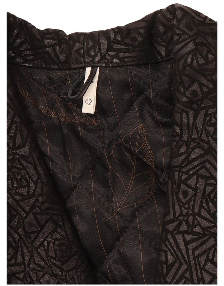 Jaqueta de couro feminina vintage manga 3/4 IT 42 média preta geométrica