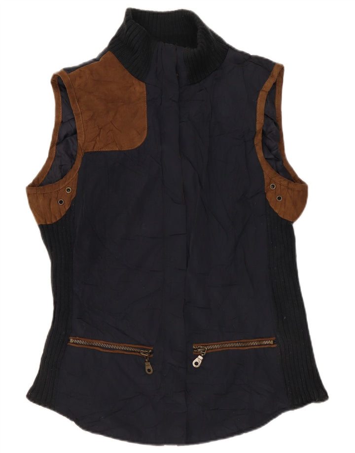 ZARA Womens Gilet UK 10 Pequeno Poliéster Colourblock Azul Marinho