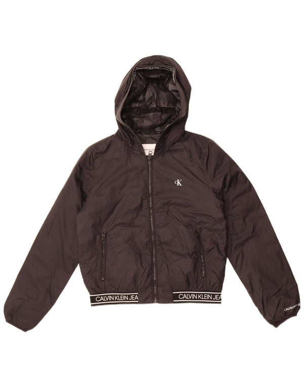 Jaqueta bomber feminina com capuz gráfico Calvin Klein Jeans Reino Unido 10 pequena preta