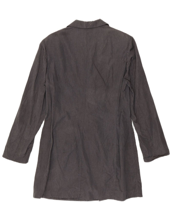 Jaqueta blazer feminina Longline com 3 botões da Max & Co. Reino Unido 12 linho cinza médio