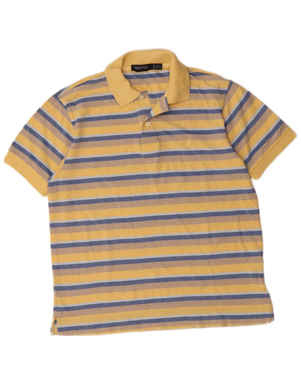 Nautica Mens Polo Shirt Small Yellow Striped Cotton