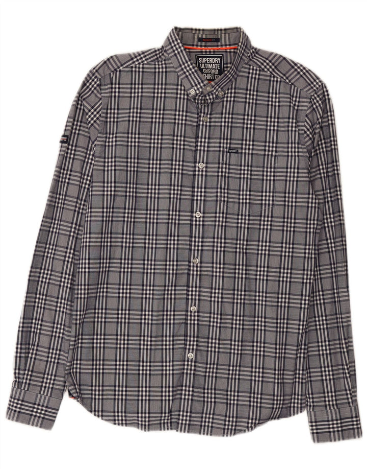 Camisa masculina Superdry Regular Fit grande xadrez cinza